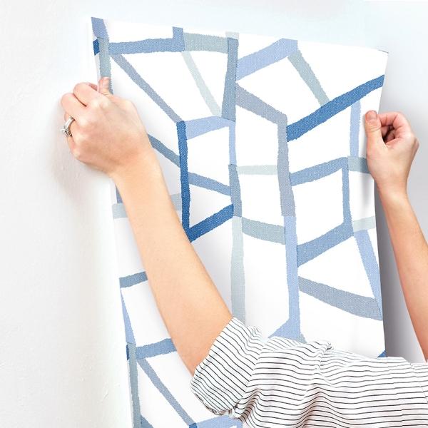 A Street Prints Tate Blue Geometric Linen Wallpaper