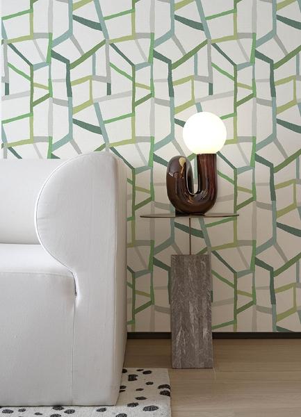 A Street Prints Tate Green Geometric Linen Wallpaper