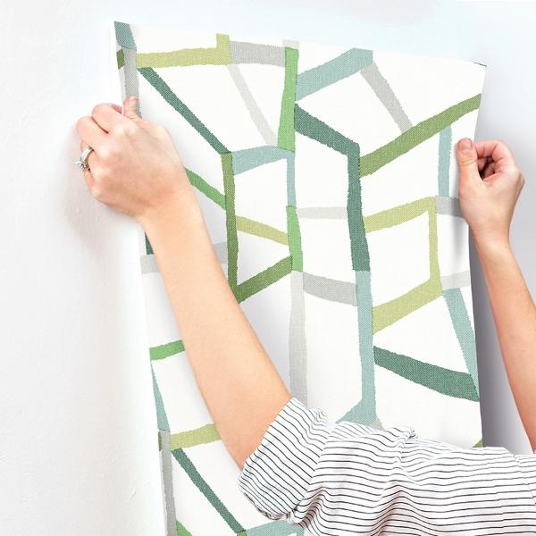 A Street Prints Tate Green Geometric Linen Wallpaper