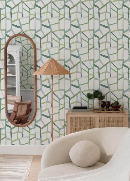A Street Prints Tate Green Geometric Linen Wallpaper