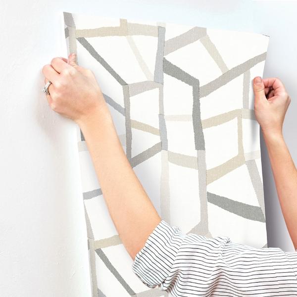 A Street Prints Tate Grey Geometric Linen Wallpaper