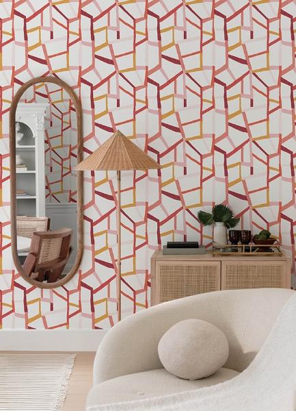 A Street Prints Tate Pink Geometric Linen Wallpaper