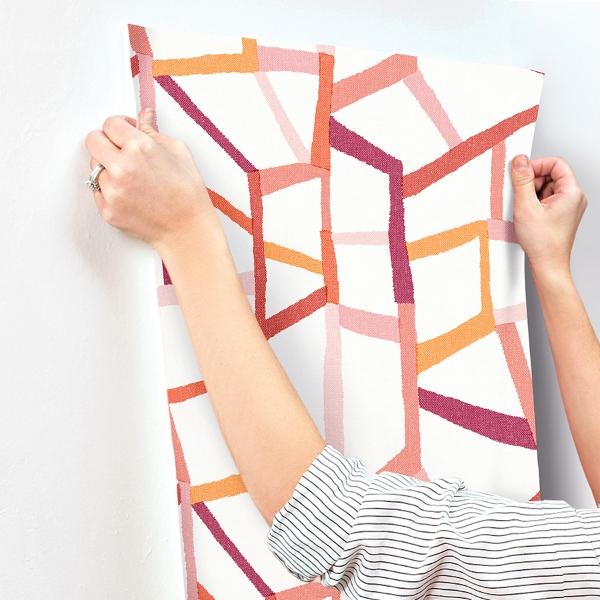 A Street Prints Tate Pink Geometric Linen Wallpaper