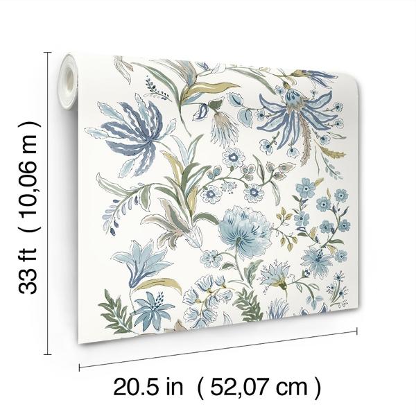 A Street Prints Teonna Blue Floral Stripe Wallpaper