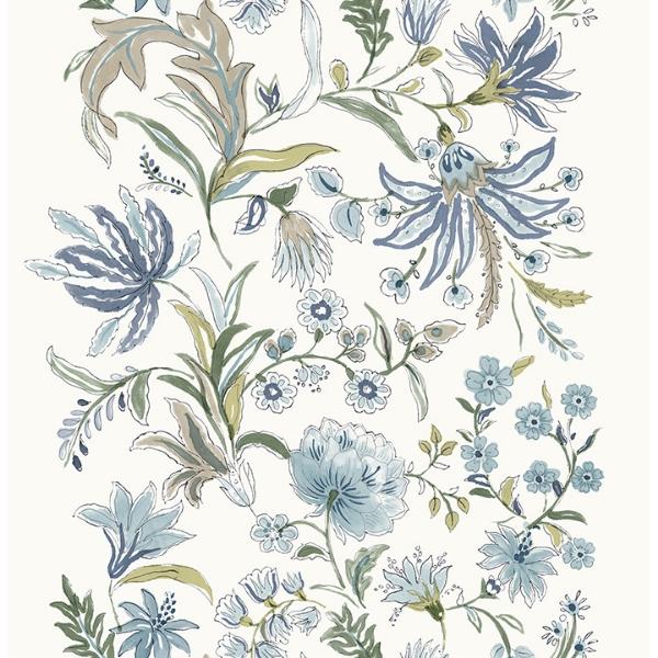 a street prints Teonna Blue Floral Stripe Wallpaper