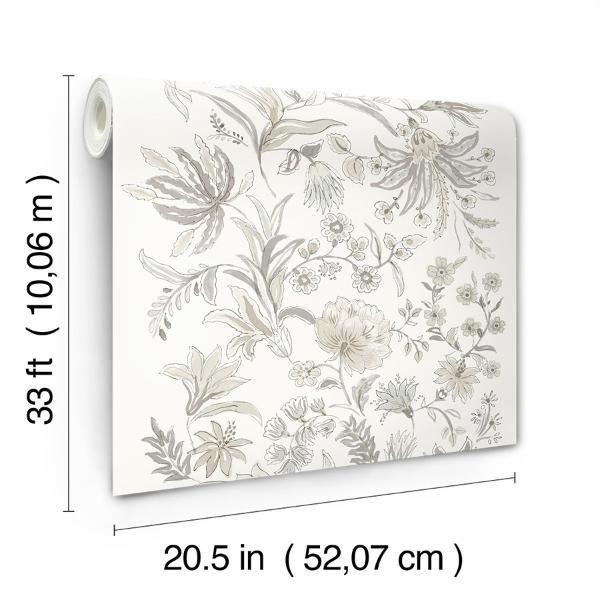 A Street Prints Teonna Light Grey Floral Stripe Wallpaper