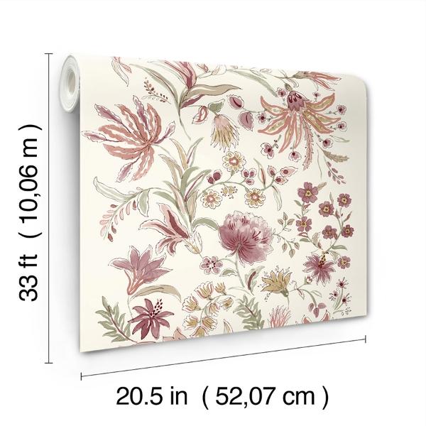 A Street Prints Teonna Raspberry Floral Stripe Wallpaper