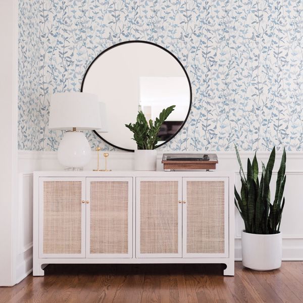 A Street Prints Thea Blue Floral Trail Wallpaper- Scott Living