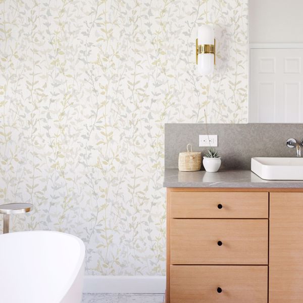 A Street Prints Thea Light Grey Floral Trail Wallpaper- Scott Living