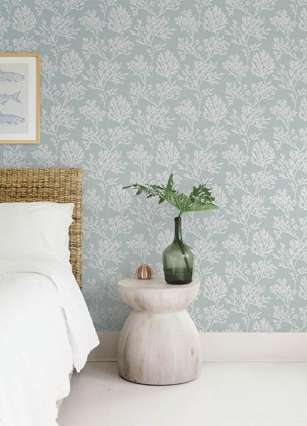A Street Prints Tortuga Sky Blue Coral Weave Wallpaper