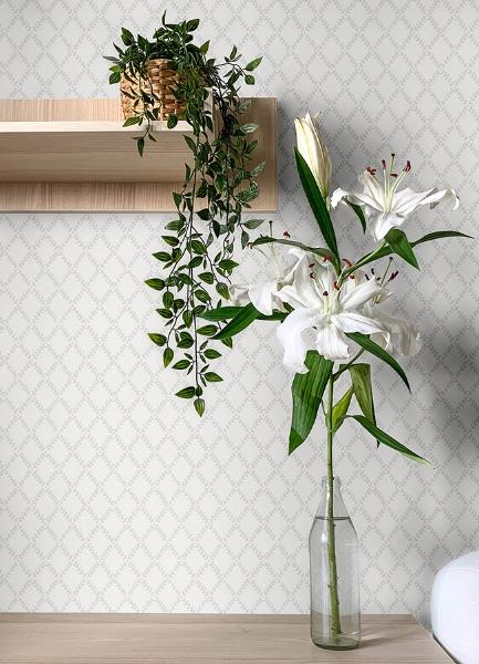 A Street Prints Trevor White Leaf Trellis Wallpaper