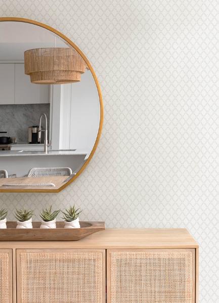 A Street Prints Trevor White Leaf Trellis Wallpaper