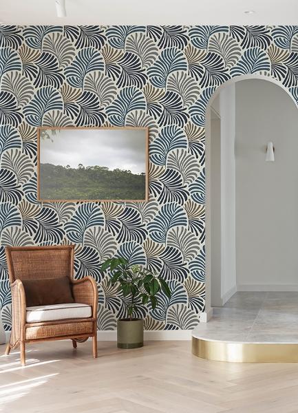 A Street Prints Trousdale Dark Blue Fanning Flora Wallpaper By Scott Living