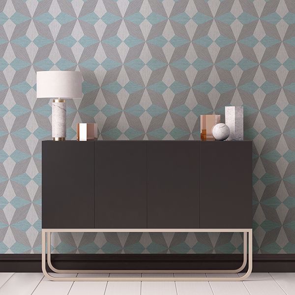 A Street Prints Valiant Aqua Faux Grasscloth Geometric Wallpaper