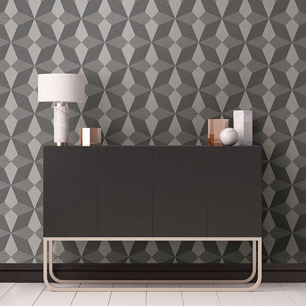 A Street Prints Valiant Grey Faux Grasscloth Geometric Wallpaper