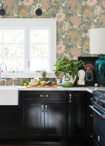 A Street Prints Växa Slate Rabbits & Rosehips Wallpaper