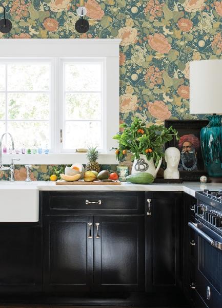 A Street Prints Växa Teal Rabbits & Rosehips Wallpaper