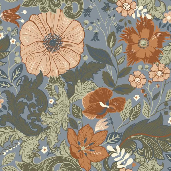 a street prints Victoria Blue Floral Nouveau Wallpaper