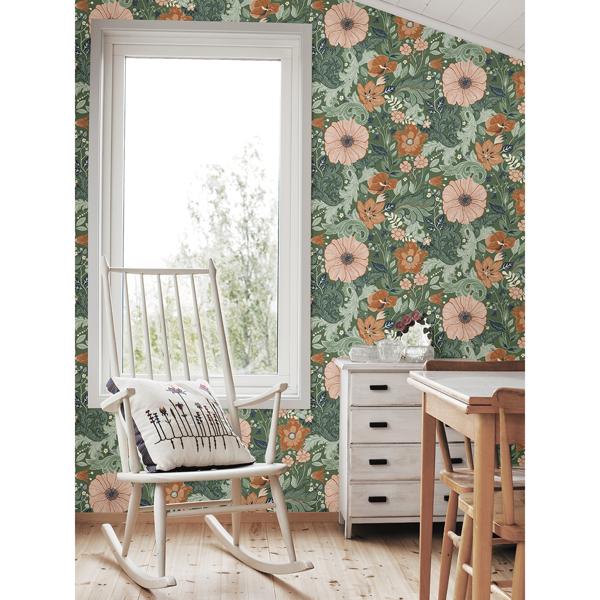 A Street Prints Victoria Green Floral Nouveau Wallpaper