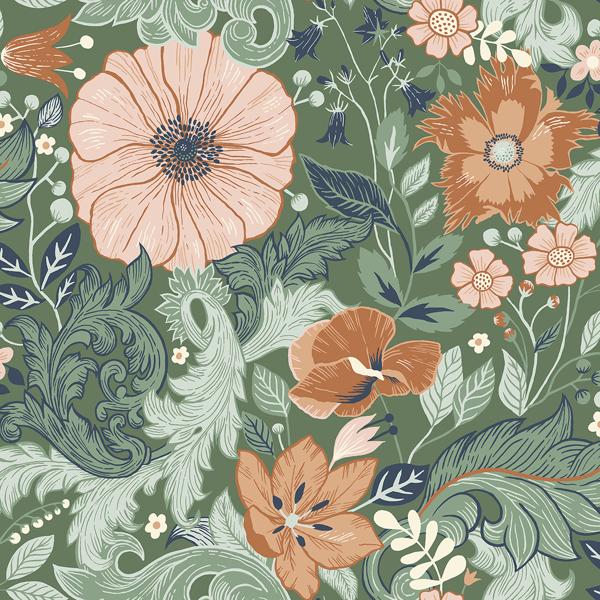 a street prints Victoria Green Floral Nouveau Wallpaper