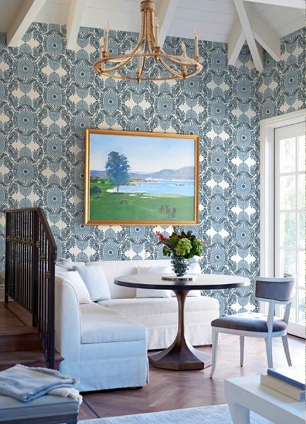 A Street Prints Villa Blue Embellished Ogee Wallpaper