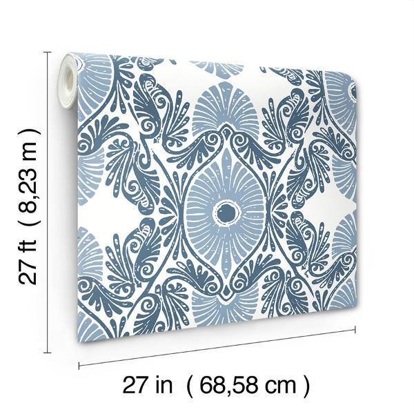 A Street Prints Villa Blue Embellished Ogee Wallpaper