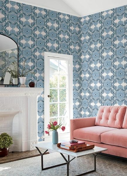 A Street Prints Villa Blue Embellished Ogee Wallpaper