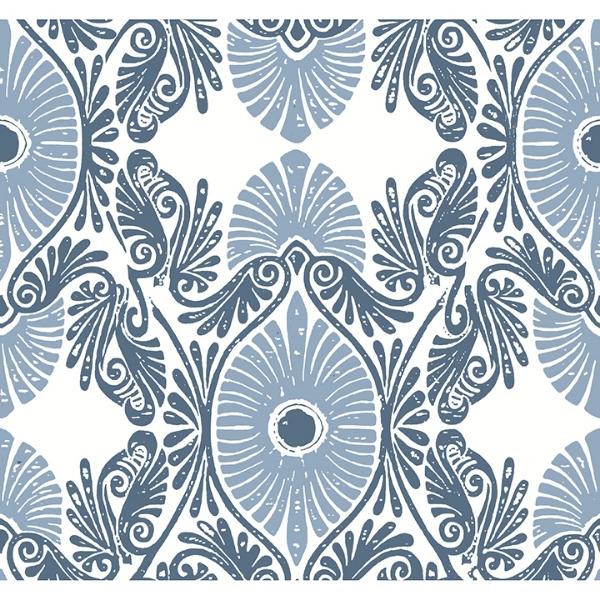 a street prints Villa Blue Embellished Ogee Wallpaper