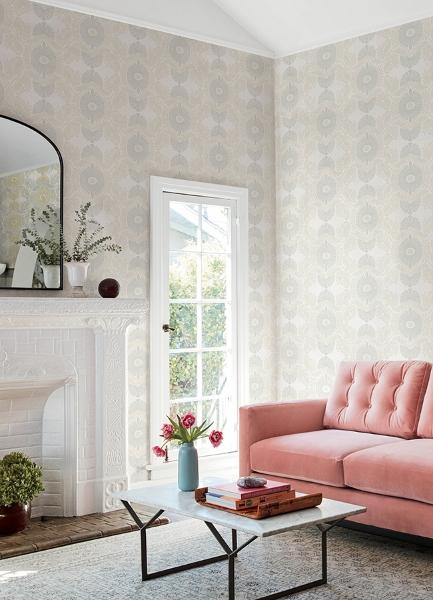 A Street Prints Villa Bone Embellished Ogee Wallpaper