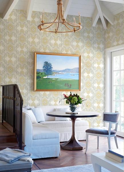 A Street Prints Villa Light Yellow Embellished Ogee Wallpaper