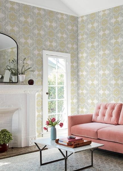 A Street Prints Villa Light Yellow Embellished Ogee Wallpaper