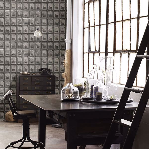 A Street Prints Vintage P.O. Boxes Charcoal Distressed Metal
