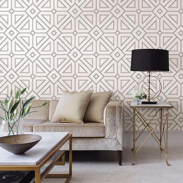A Street Prints Voltaire Off-White Beaded Geometric Wallpaper
