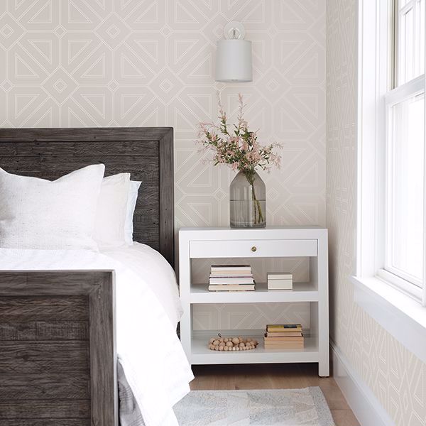 A Street Prints Voltaire Platinum Beaded Geometric Wallpaper
