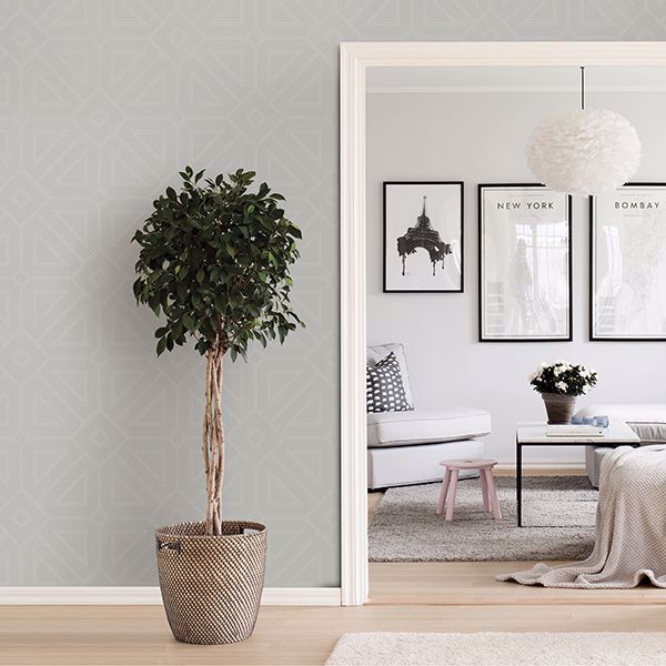 A Street Prints Voltaire Silver Beaded Geometric Wallpaper