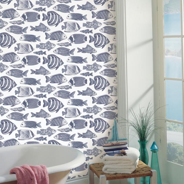 A Street Prints Wailea Indigo Tropical School Wallpaper