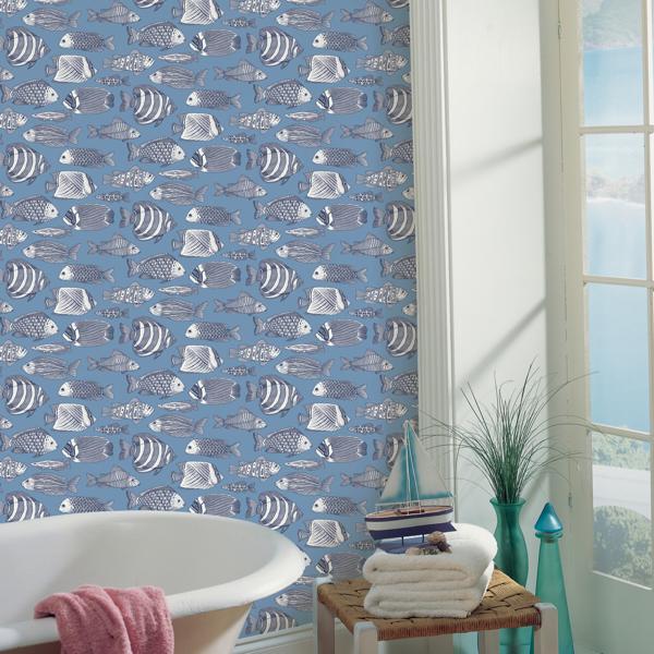 A Street Prints Wailea Sky Blue Tropical School Wallpaper