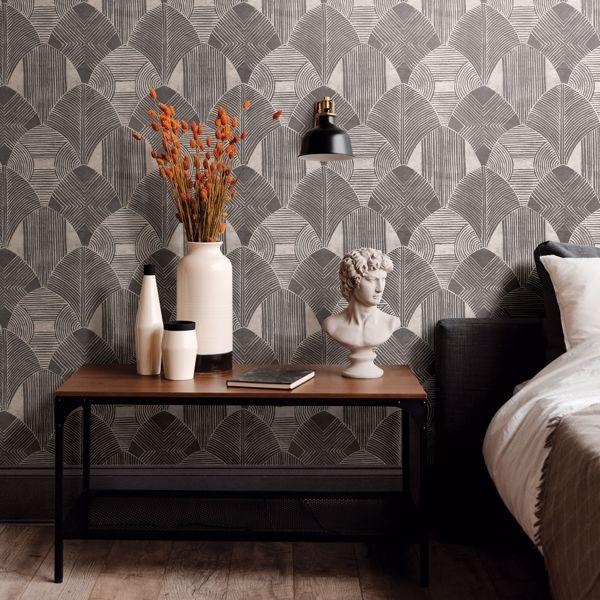 A Street Prints Westport Charcoal Geometric Wallpaper- Scott Living