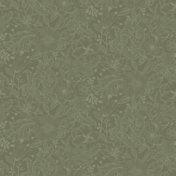 a street prints Wilma Green Floral Block Print Wallpaper