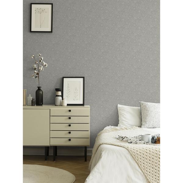 A Street Prints Wilma Grey Floral Block Print Wallpaper
