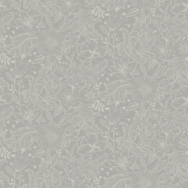 a street prints Wilma Grey Floral Block Print Wallpaper