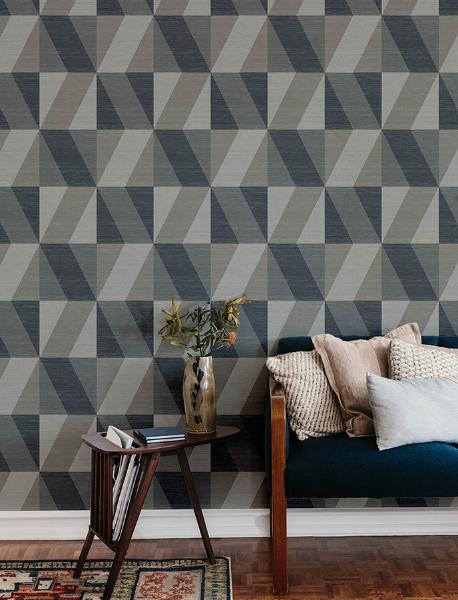 A Street Prints Winslow Slate Geometric Faux Grasscloth Wallpaper