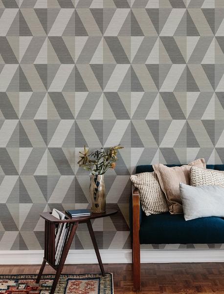A Street Prints Winslow Stone Geometric Faux Grasscloth Wallpaper