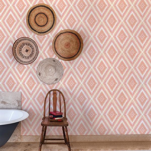 A Street Prints Zaya Orange Tribal Diamonds Wallpaper