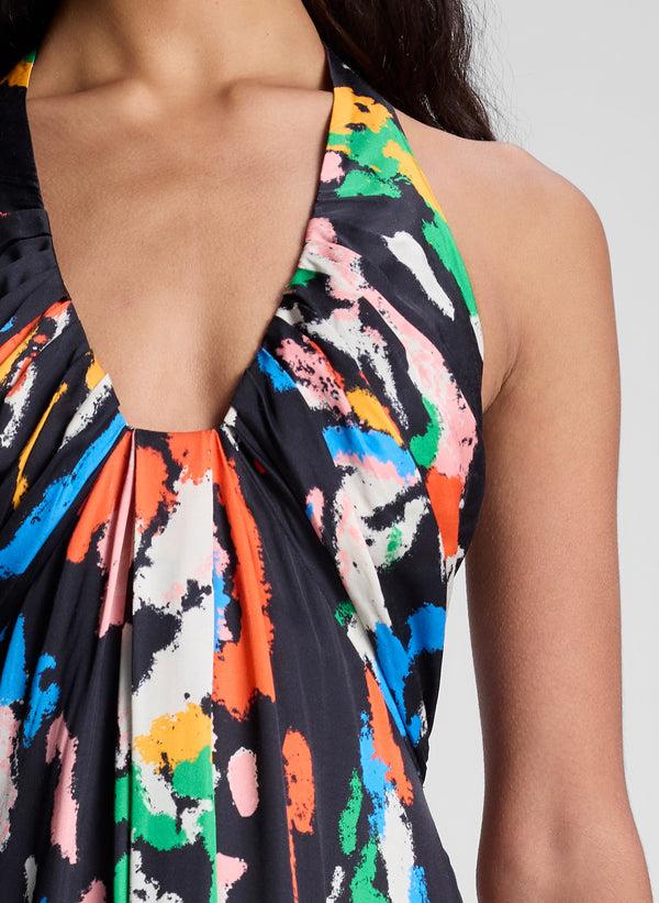A.l.c. Al Printed Satin Halter Gown Black Multi