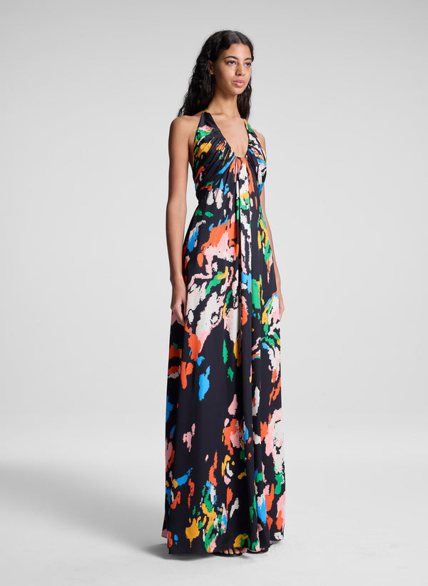 A.l.c. Al Printed Satin Halter Gown Black Multi