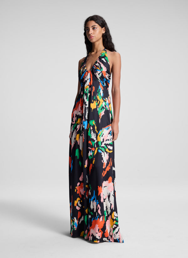 A.l.c. Al Printed Satin Halter Gown Black Multi