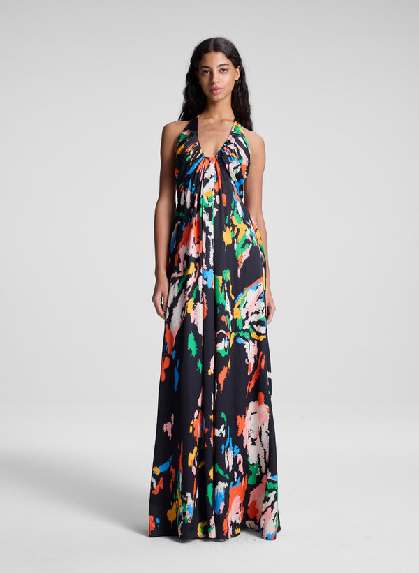 a.l.c. Al Printed Satin Halter Gown Black Multi