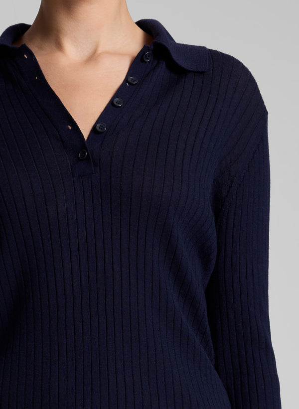 A.l.c. Alex Fine Merino Polo Top Navy