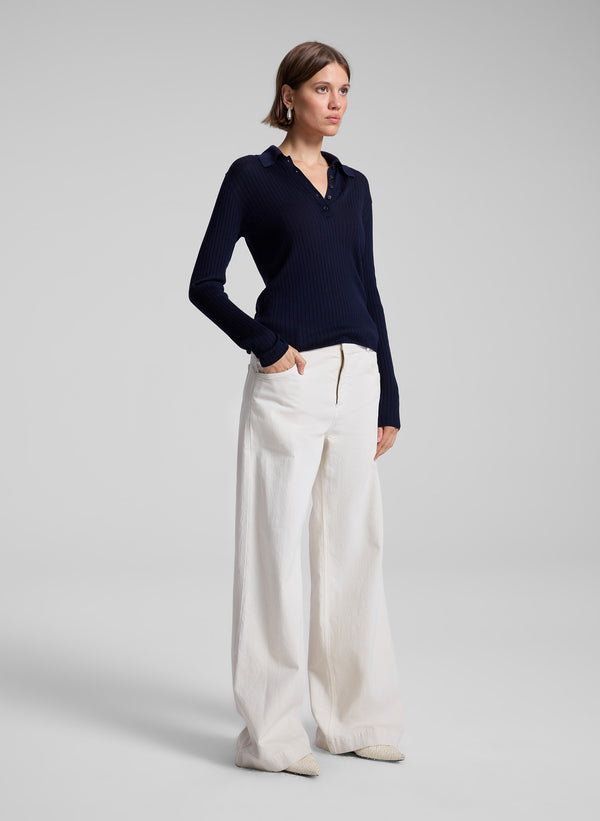 A.l.c. Alex Fine Merino Polo Top Navy